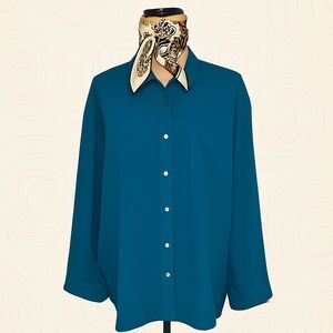J Jill Teal Button Front Blouse Long Sleeve Women’s XL
